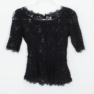 Aritzia Womens Babaton Eyelash Lace Peplum Short Sleeve Top Size XS Black Goth